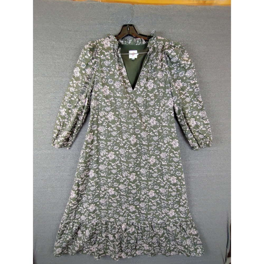 The Nines Womes Dress Small Green Floral Maxi Ruffle V Neck Prairie Cottage Core - Picture 2 of 10